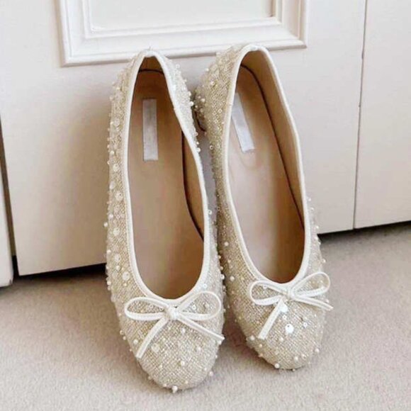 Nice Claup Glitter Pearl Bow Ballerina Pumps – Size S (~US 5–5.5) - Picture 4 of 10